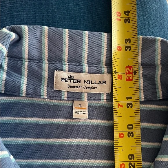 Peter Millar Blue and White Striped Polo Shirt - Picture 5 of 6